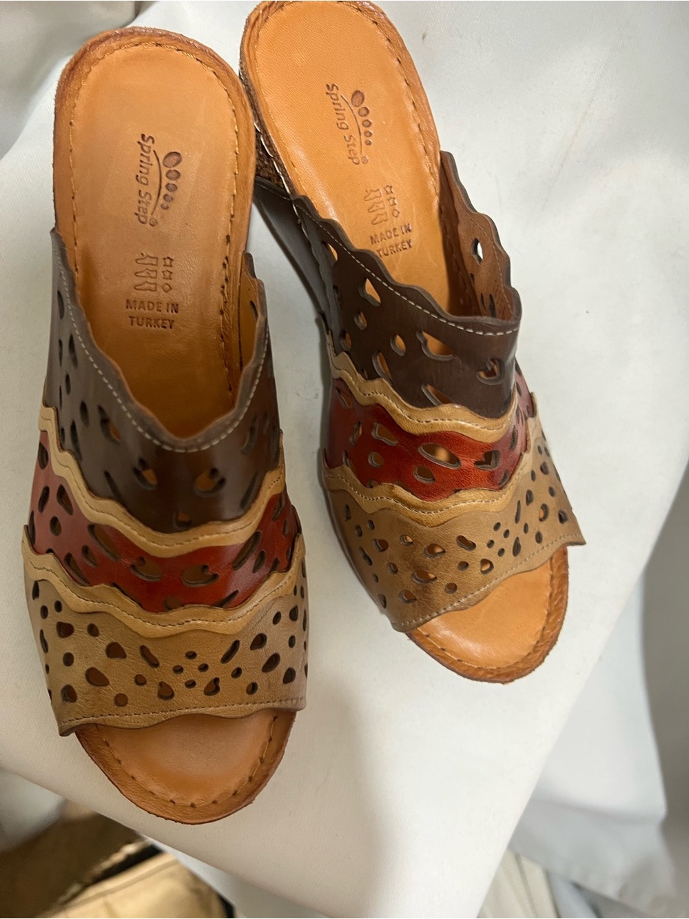 Spring Step Leather Cut Out Sandals Size 40 Brown Multicolor Comfort - Picture 3 of 6
